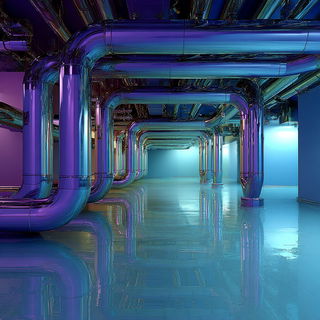 Chromagelics style, Midjourney V7: technical infrastructure blueprint schematics
