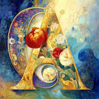 Auric Watergarden style, Midjourney V7: typographic composition with large letters