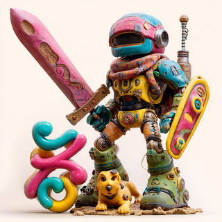 Claycandy Orbit style, Midjourney V7: concept art character design of retropunk steam knight
