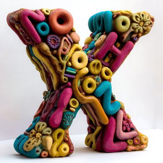 Claycandy Orbit style, Midjourney V7: typographic composition with large letters