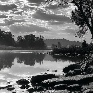 Cinemorpholith style, Midjourney V7: realistic landscape photograph of quiet dawn