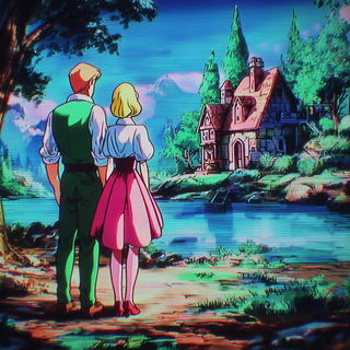 Neon Torrent style, Midjourney V7: retro fairy-tale illustration
