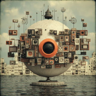 Sepia Machine Vastness style, Midjourney V7: abstract 3D render