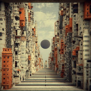 Sepia Machine Vastness style, Midjourney V7: megacity with futuristic bioarchitecture