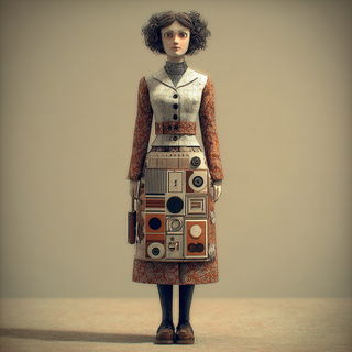 Sepia Machine Vastness style, Midjourney V7: haute-couture fashion outfit
