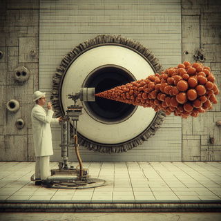 Sepia Machine Vastness style, Midjourney V7: editorial illustration for popular scientific magazine cover