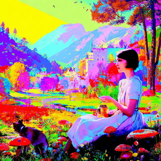 Electric Ink Garden style, Midjourney V7: retro fairy-tale illustration