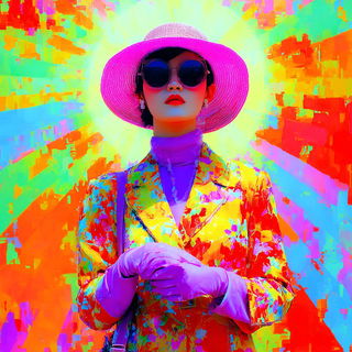 Electric Ink Garden style, Midjourney V7: haute-couture fashion outfit
