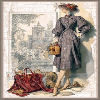 Rococrosshatch style, Midjourney V7: haute-couture fashion outfit