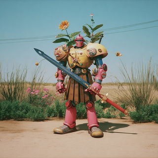 Cinemorphosis style, Midjourney V7: concept art character design of retropunk steam knight