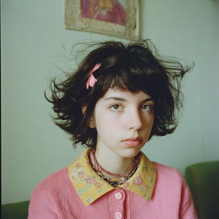 Cinemorphosis style, Midjourney V7: photographic portrait of female protagonist