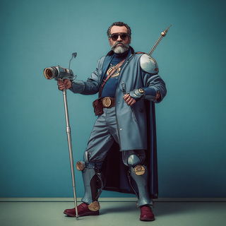 Cinemapilgrimage style, Midjourney V7: concept art character design of retropunk steam knight