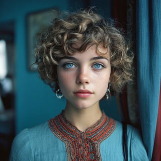 Cinemapilgrimage style, Midjourney V7: photographic portrait of female protagonist
