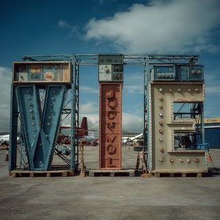 Cinemapilgrimage style, Midjourney V7: typographic composition with large letters