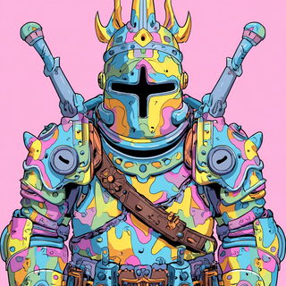 Forgegloop style, Midjourney V7: concept art character design of retropunk steam knight