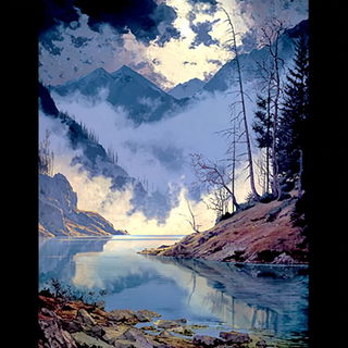 Cumulus Baroque Valleys style, Midjourney V7: realistic landscape photograph of quiet dawn