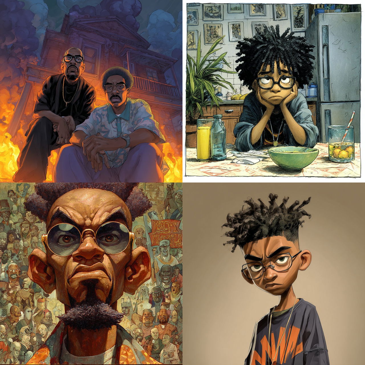 Aaron McGruder style, Midjourney V7, render 1 of 4