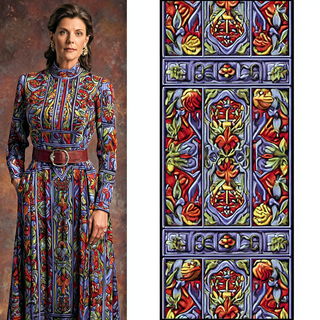 Quarry of Folded Horizons style, Midjourney V7: haute-couture fashion outfit