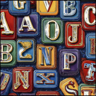 Quarry of Folded Horizons style, Midjourney V7: typographic composition with large letters