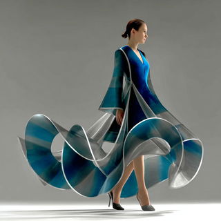 Aqualattice style, Midjourney V7: haute-couture fashion outfit