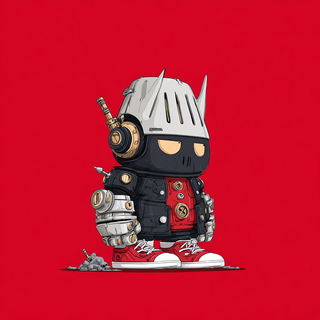 Ruincomic style, Midjourney V7: concept art character design of retropunk steam knight