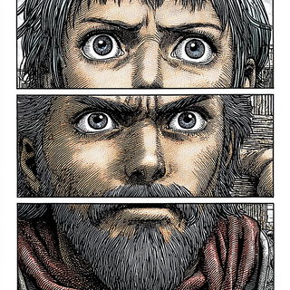 Pyrotecture style, Midjourney V7: black-and-white manga comic strip