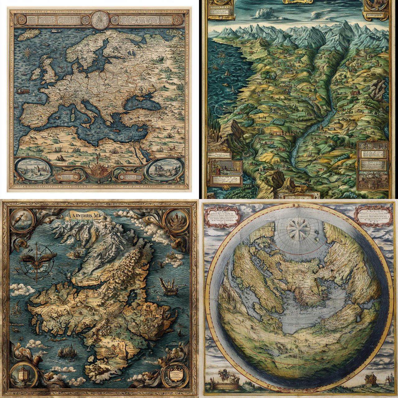 Abraham Ortelius style, Midjourney V7, render 1 of 4