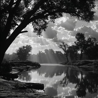 Cinemordye style, Midjourney V7: realistic landscape photograph of quiet dawn