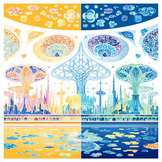 Chintzophantasm style, Midjourney V7: megacity with futuristic bioarchitecture