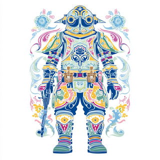 Chintzophantasm style, Midjourney V7: concept art character design of retropunk steam knight