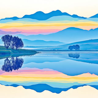 Chintzophantasm style, Midjourney V7: realistic landscape photograph of quiet dawn
