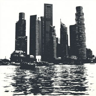 Inkrelief style, Midjourney V7: megacity with futuristic bioarchitecture