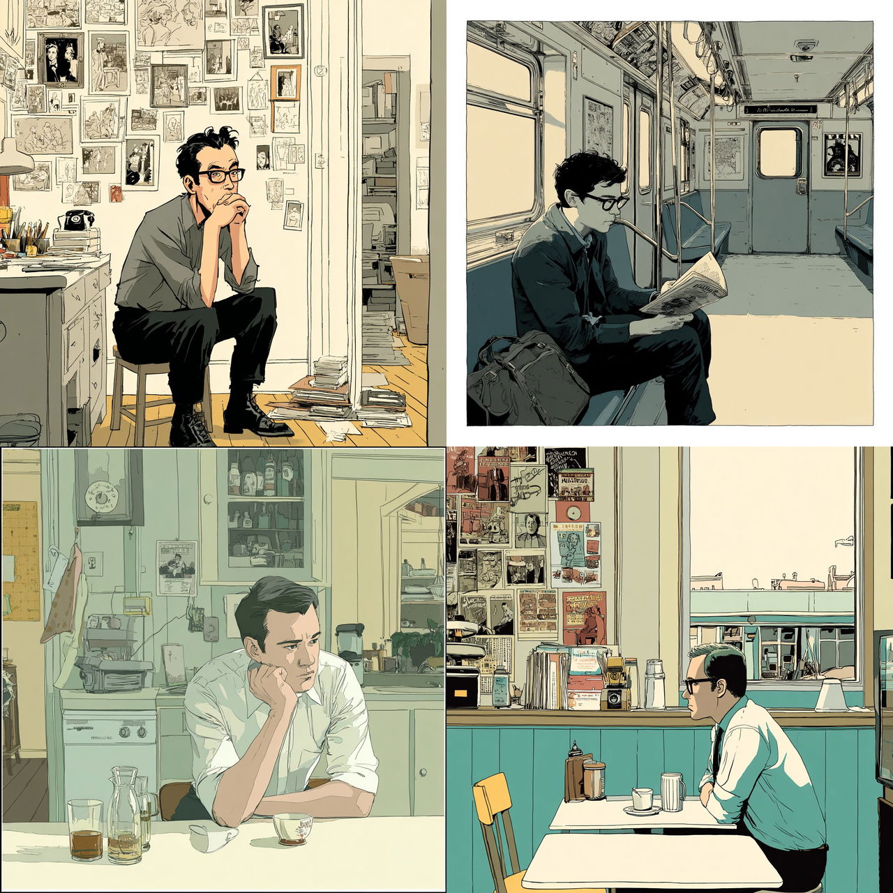 Adrian Tomine style, Midjourney V7, render 1 of 4