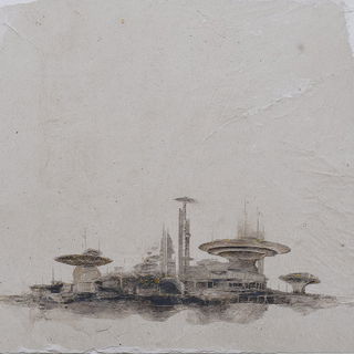 Charcograin style, Midjourney V7: megacity with futuristic bioarchitecture