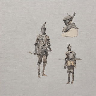 Charcograin style, Midjourney V7: concept art character design of retropunk steam knight