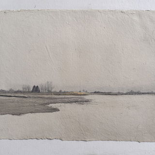 Charcograin style, Midjourney V7: realistic landscape photograph of quiet dawn