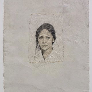 Charcograin style, Midjourney V7: photographic portrait of female protagonist