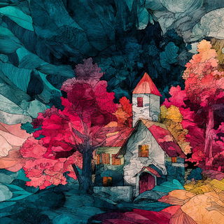 Tidemarbled Phyllonics style, Midjourney V7: retro fairy-tale illustration