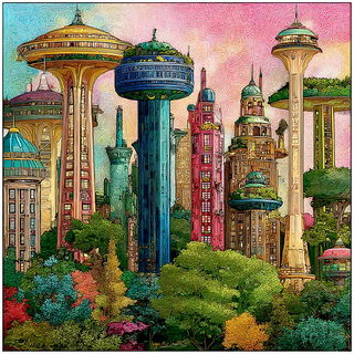 Chromafloric Storyline style, Midjourney V7: megacity with futuristic bioarchitecture