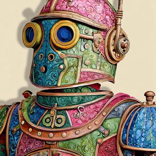 Chromafloric Storyline style, Midjourney V7: concept art character design of retropunk steam knight
