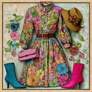 Chromafloric Storyline style, Midjourney V7: haute-couture fashion outfit