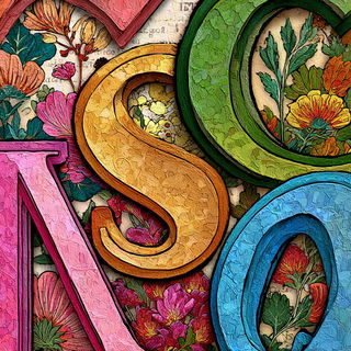 Chromafloric Storyline style, Midjourney V7: typographic composition with large letters