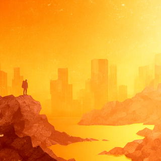 Saffron Megascape style, Midjourney V7: cinematic shot from sci-fi movie