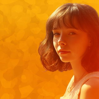 Saffron Megascape style, Midjourney V7: photographic portrait of female protagonist
