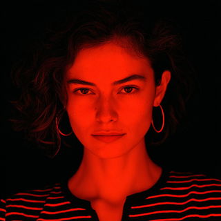 Cryoneon style, Midjourney V7: photographic portrait of female protagonist