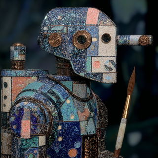 Ornamentaleidoscope style, Midjourney V7: concept art character design of retropunk steam knight
