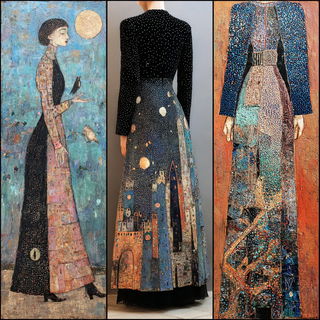 Ornamentaleidoscope style, Midjourney V7: haute-couture fashion outfit