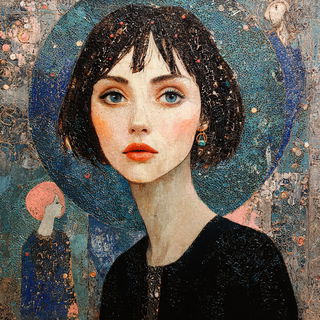 Ornamentaleidoscope style, Midjourney V7: photographic portrait of female protagonist