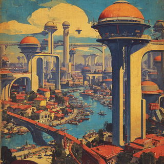 Kagaku Lanternworks style, Midjourney V7: megacity with futuristic bioarchitecture