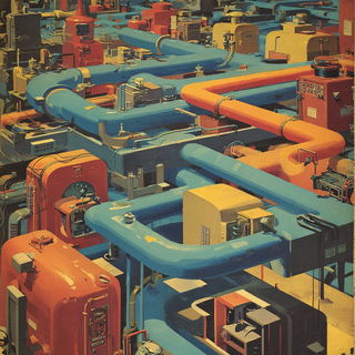 Kagaku Lanternworks style, Midjourney V7: technical infrastructure blueprint schematics